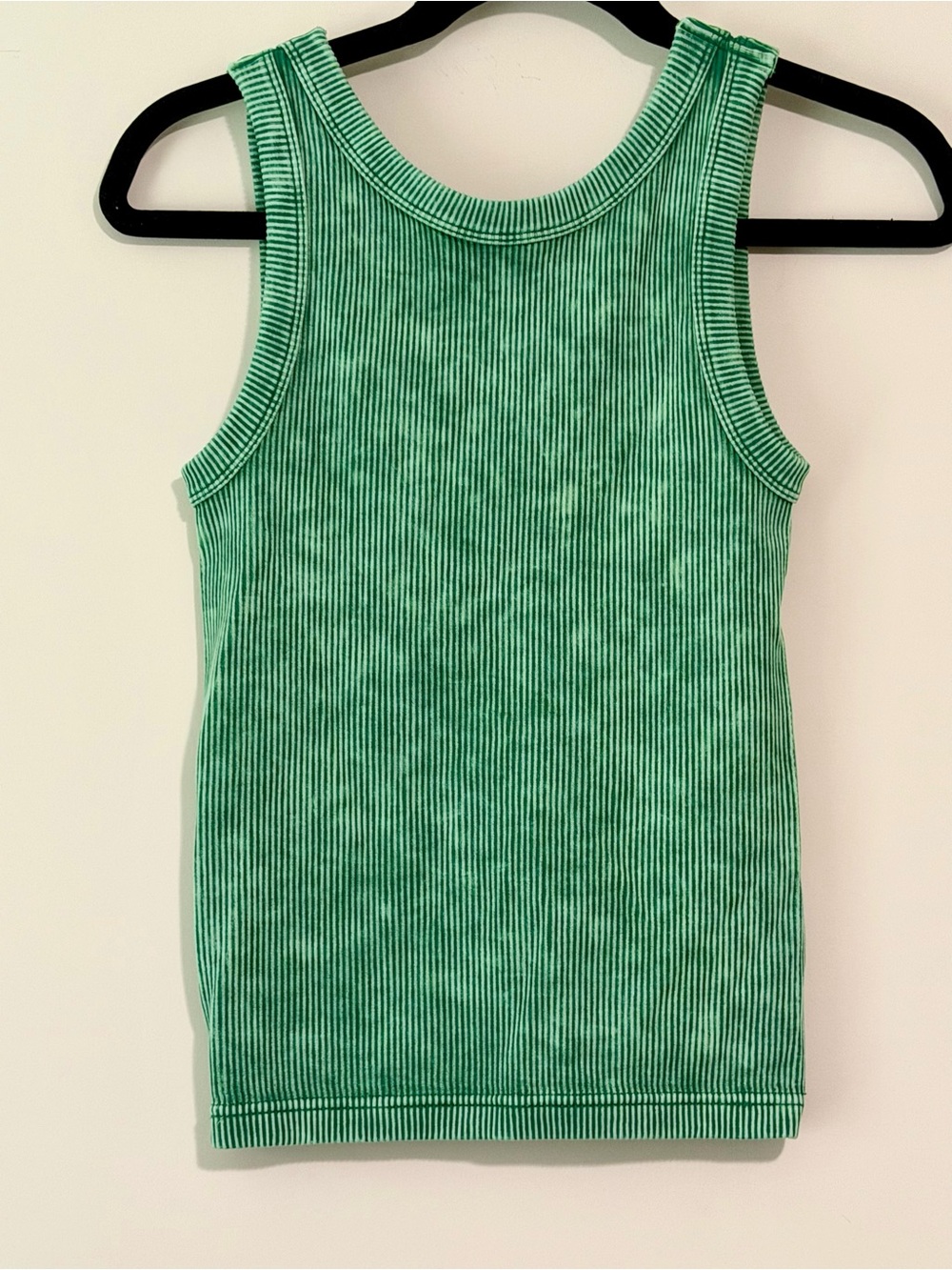 Zenana Outfitters Acid Washed Green Ribbed Two Way Scoop Neck Tank - Picture 4 of 4